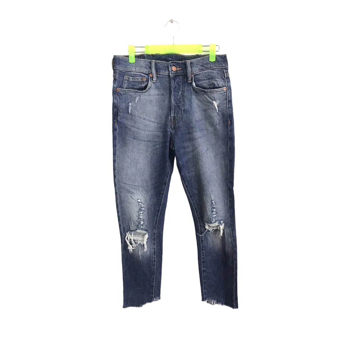 H&M Denim Skinny Cut Pants Distressed Denim Indigo Jeans