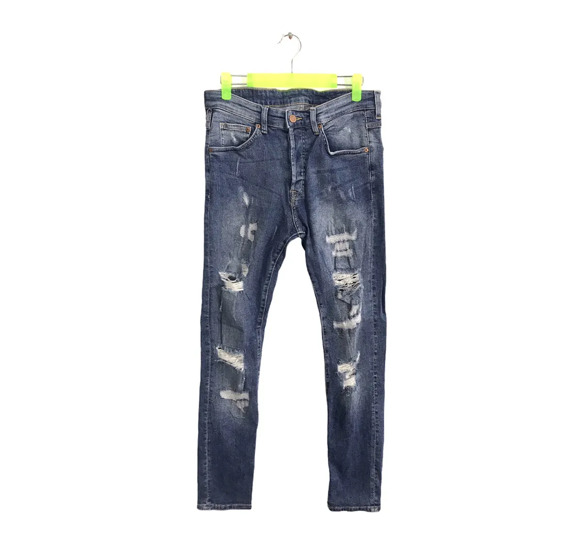H&M Denim Skinny Cut Style Pants Buttonfly Distressed Denim