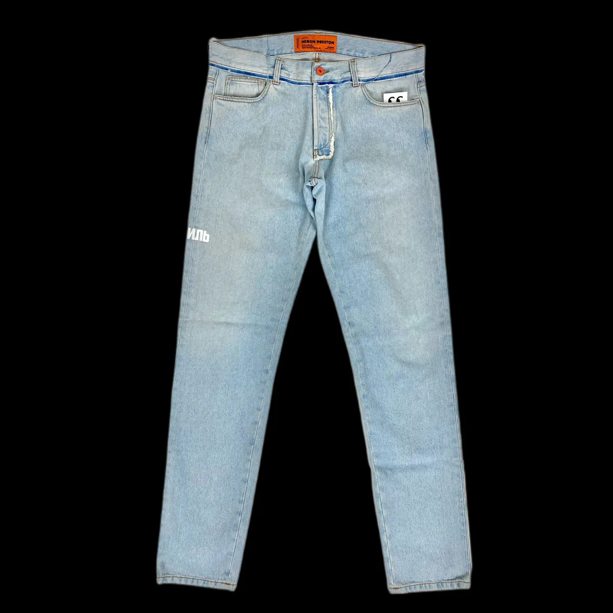 heron preston washed light blue denim jeans 34 embroidery