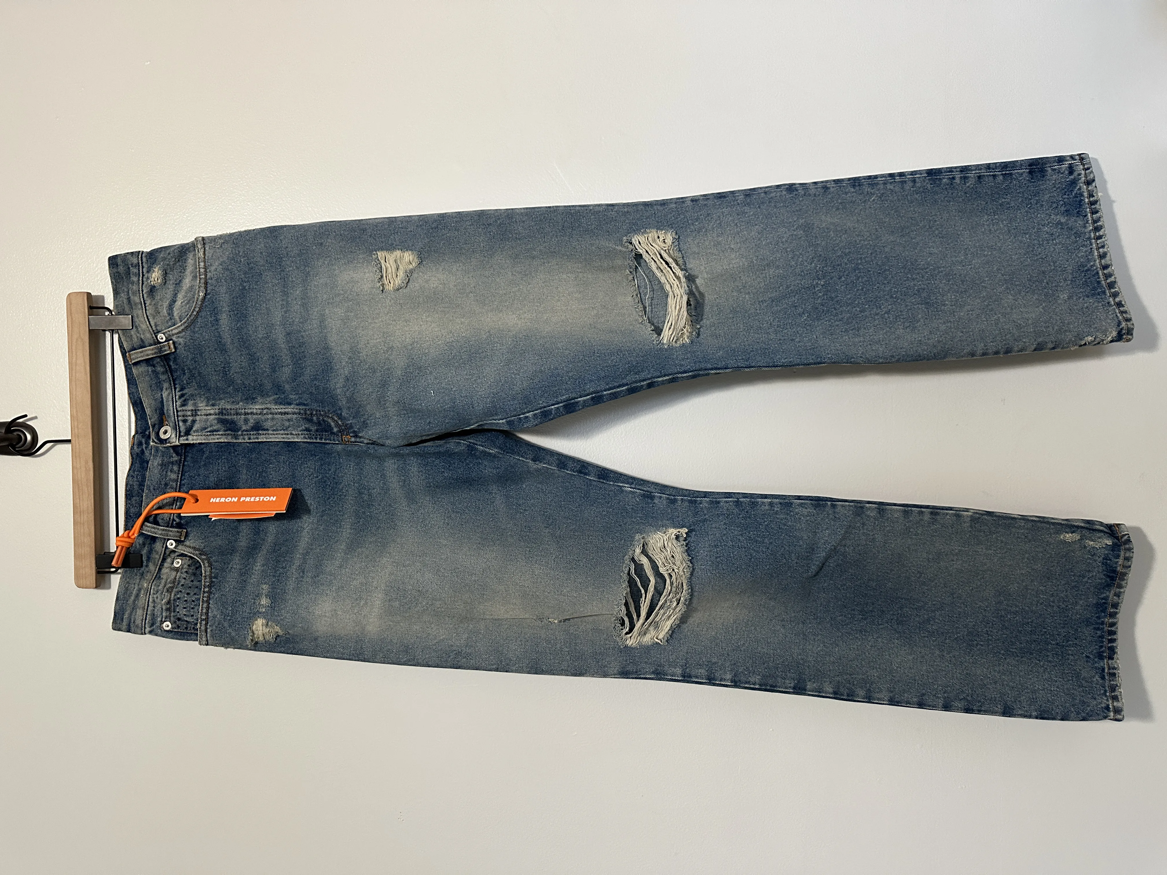 Heron Preston Distressed Regular Vintage Blue Denim Jeans 31