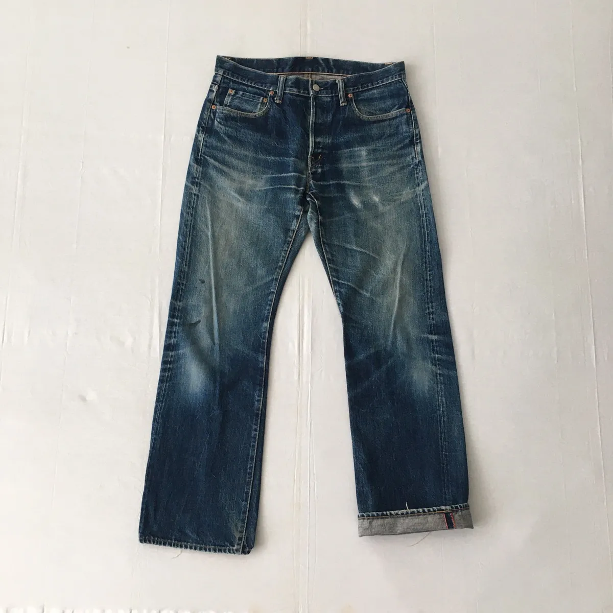 Vintage Distress Pure Indigo Blue Blue Japan Selvage Jeans