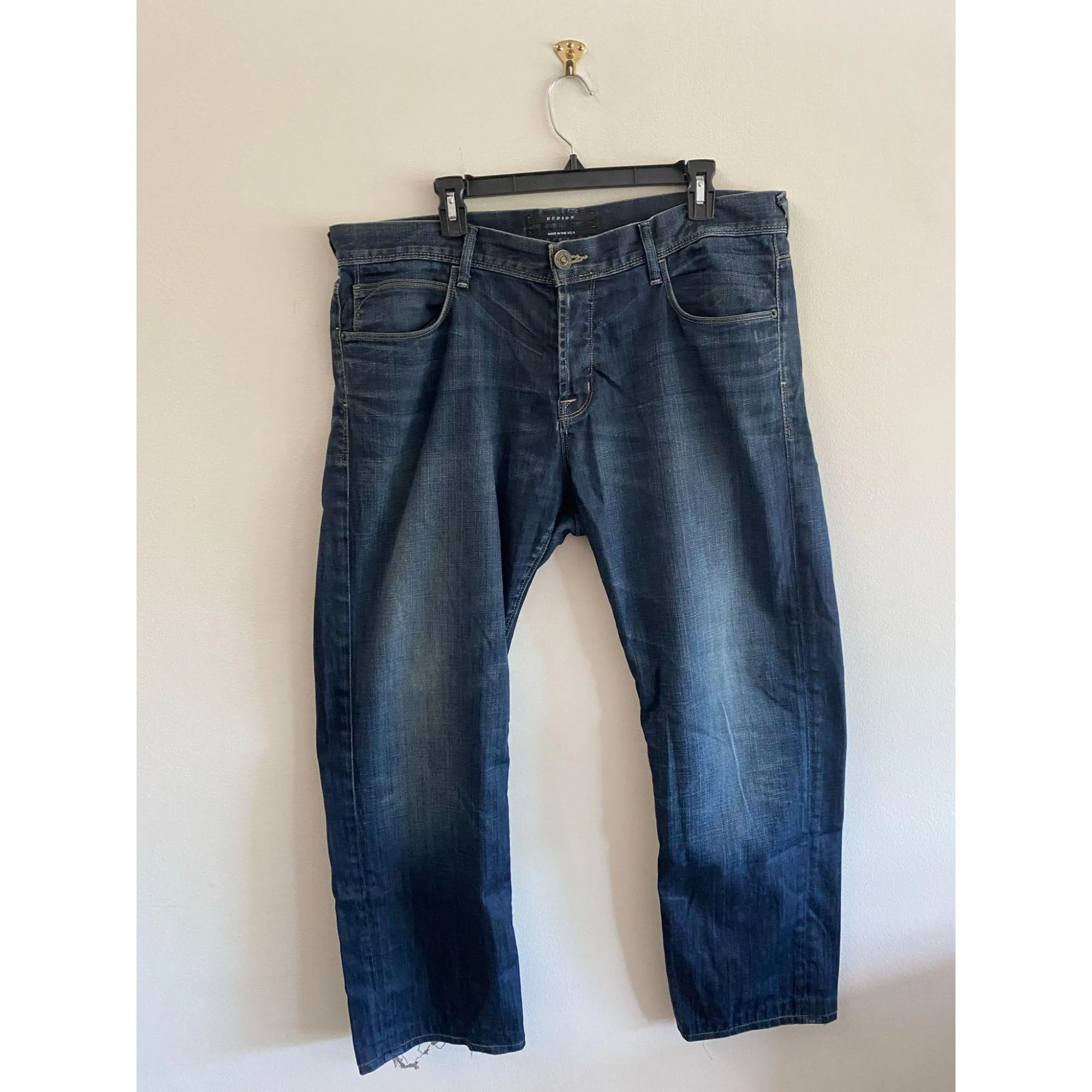 Men's Hudson Straight Leg Dark Wash Feathered Jeans 38x28