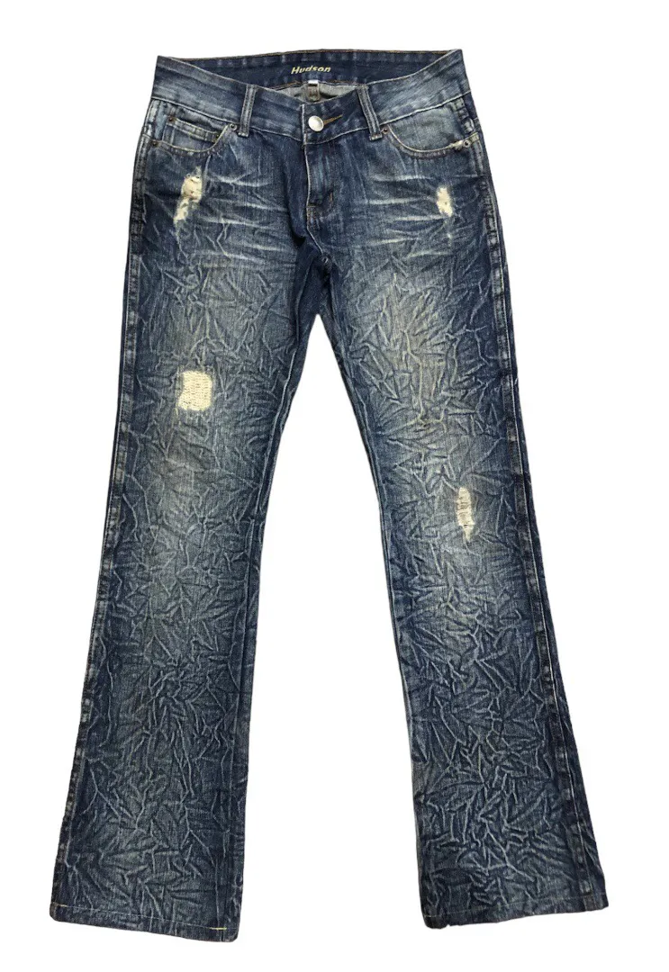 RARE!! JAPANESE BRAND HUDSON DISTRESSED FLARE DENIM PANTS