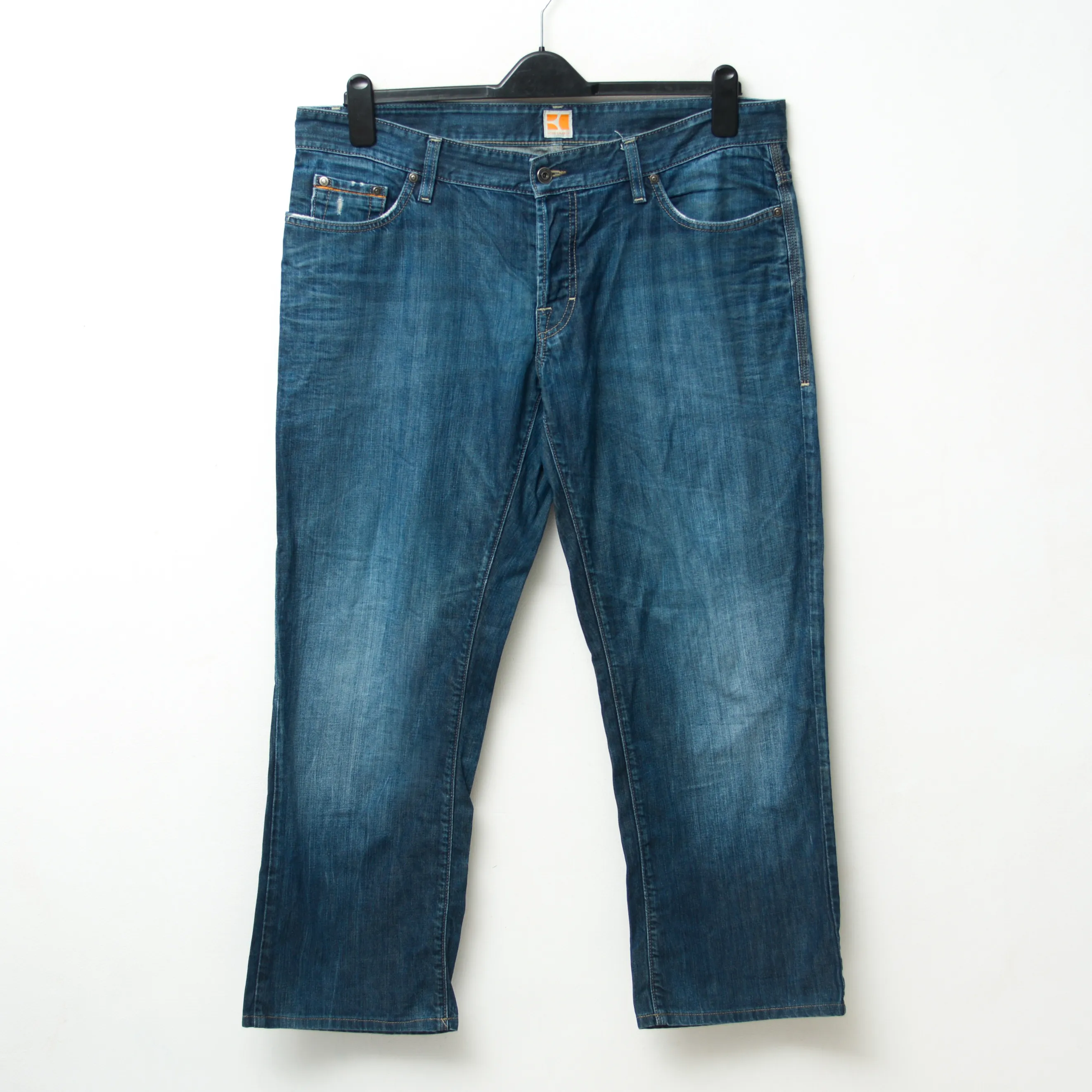 Men's W38 L30 Blue Straight Jeans Denim Pants Blue Button