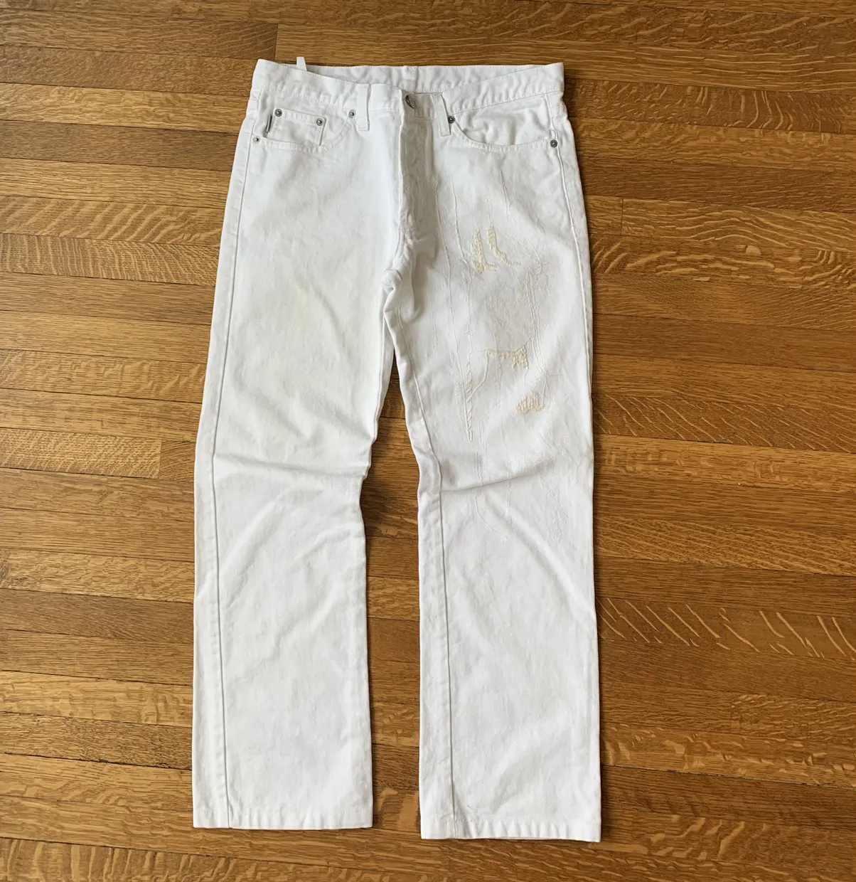 Vintage Iceberg White/ Cream Sashiko Embroidered Denim Jeans