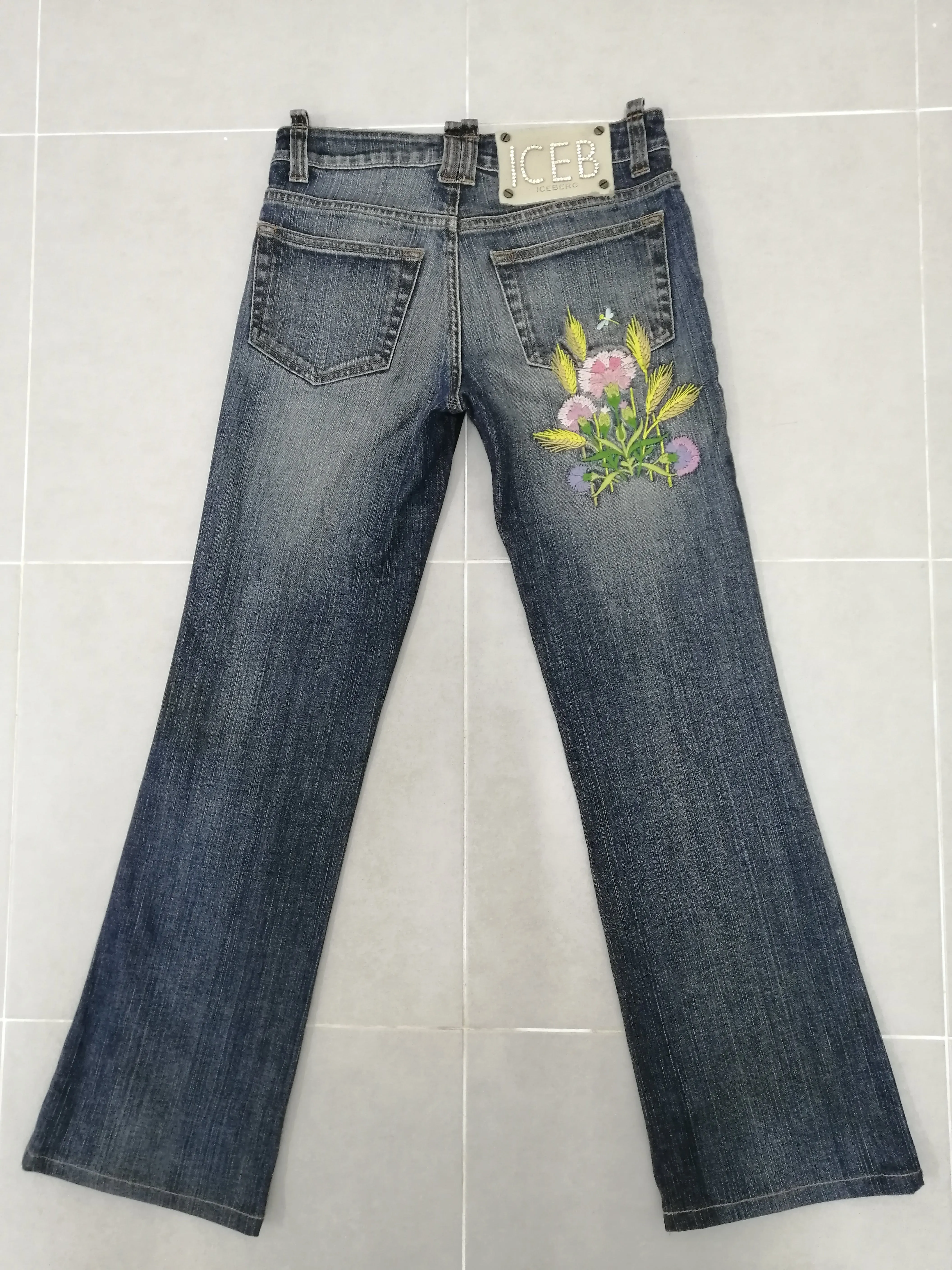 Rare Vtg ICEBERG with diamond patch & flower embroidered