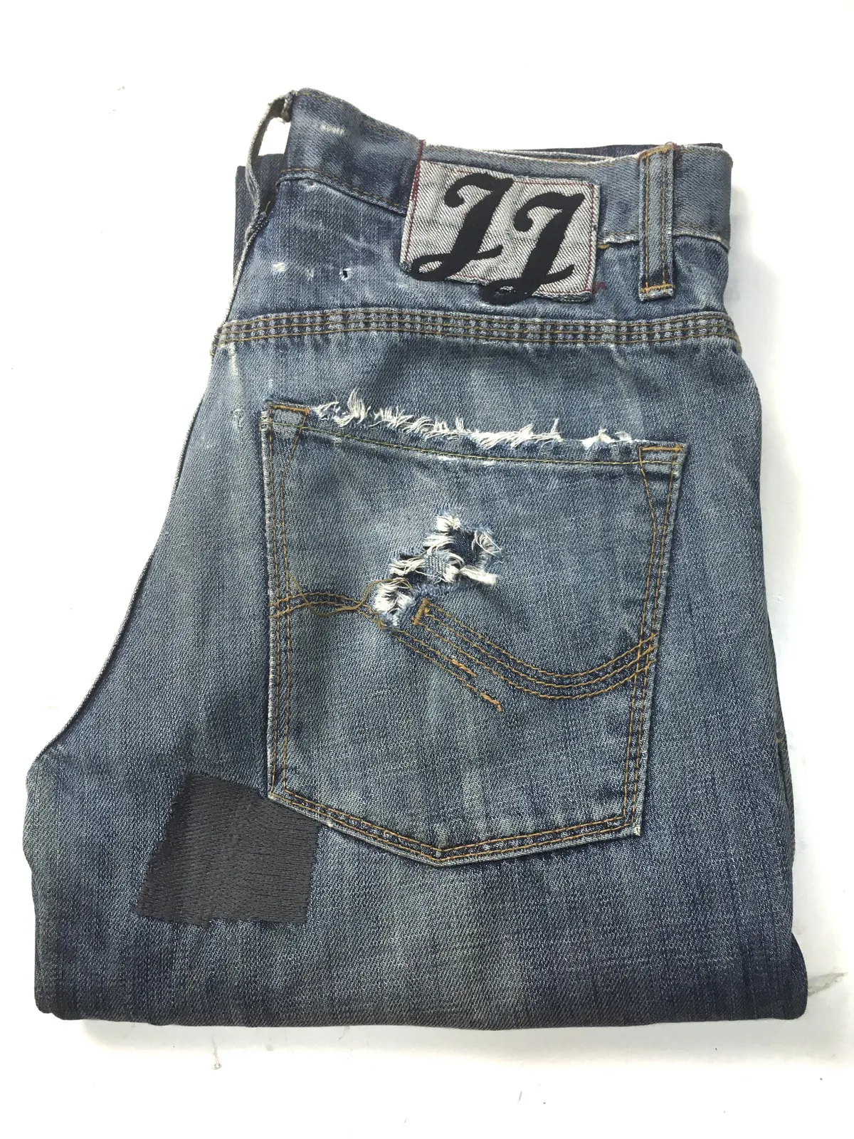 Vintage jack&jones patchwork blue wash distressed denim