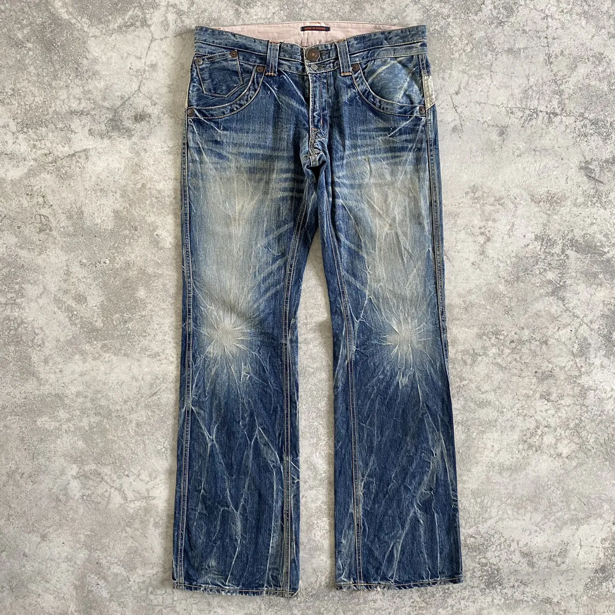 Japanese Brand Vintage Blue Way Faded Flare Bootcut Jeans