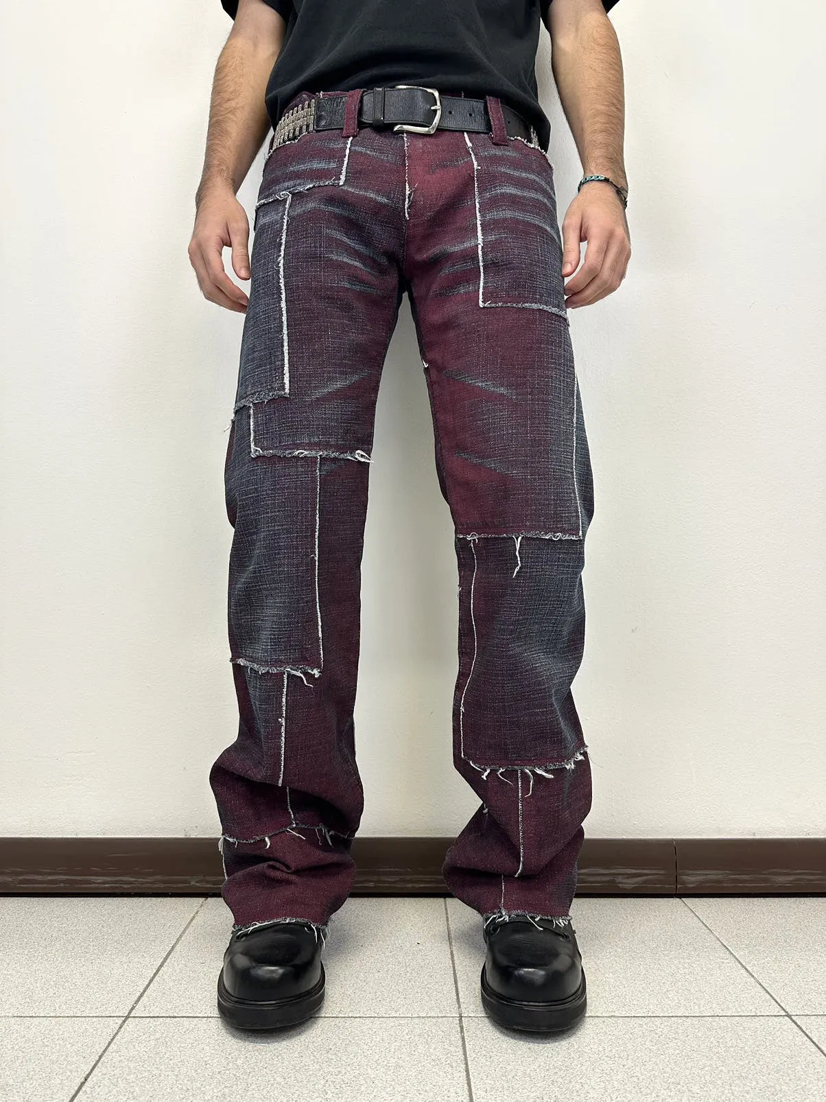 Patchwork reconstructed vintage flared denim jeans archive