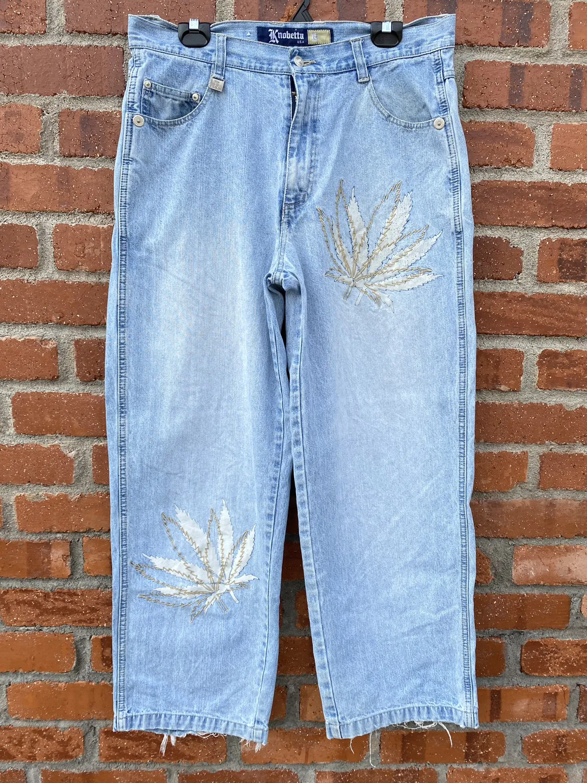 Marijuana Embroidered Baggy Denim Skaters