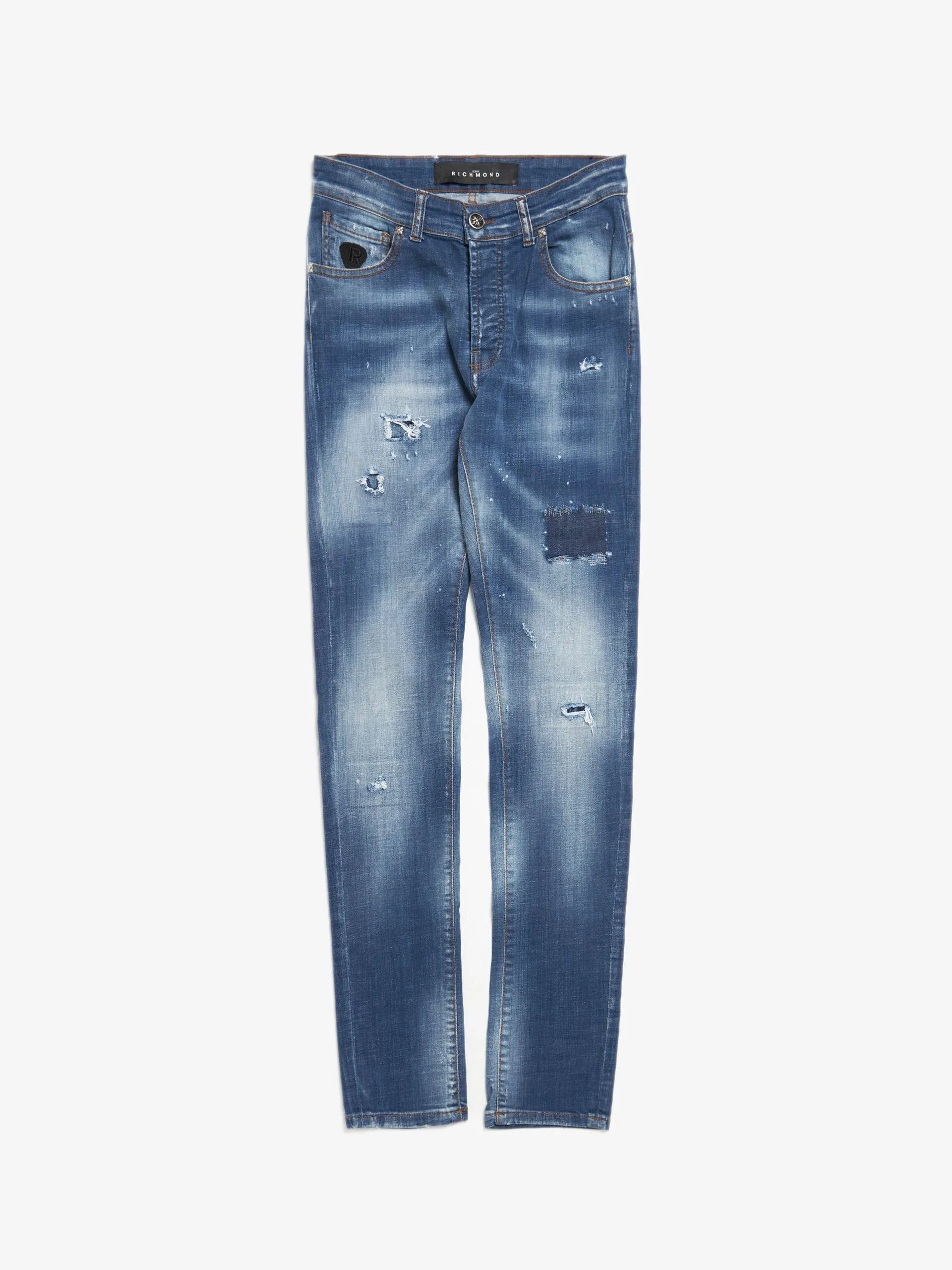 Blue Skinny Fit Washed Distressed Cotton Denim Jeans