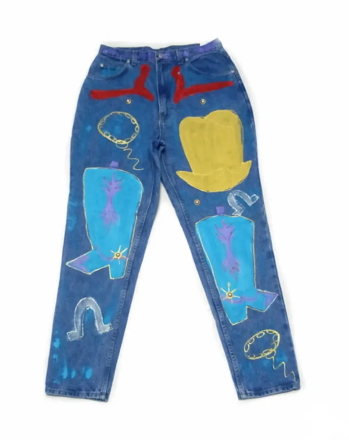 Jordache.. paint and vintage sequin patch Denim