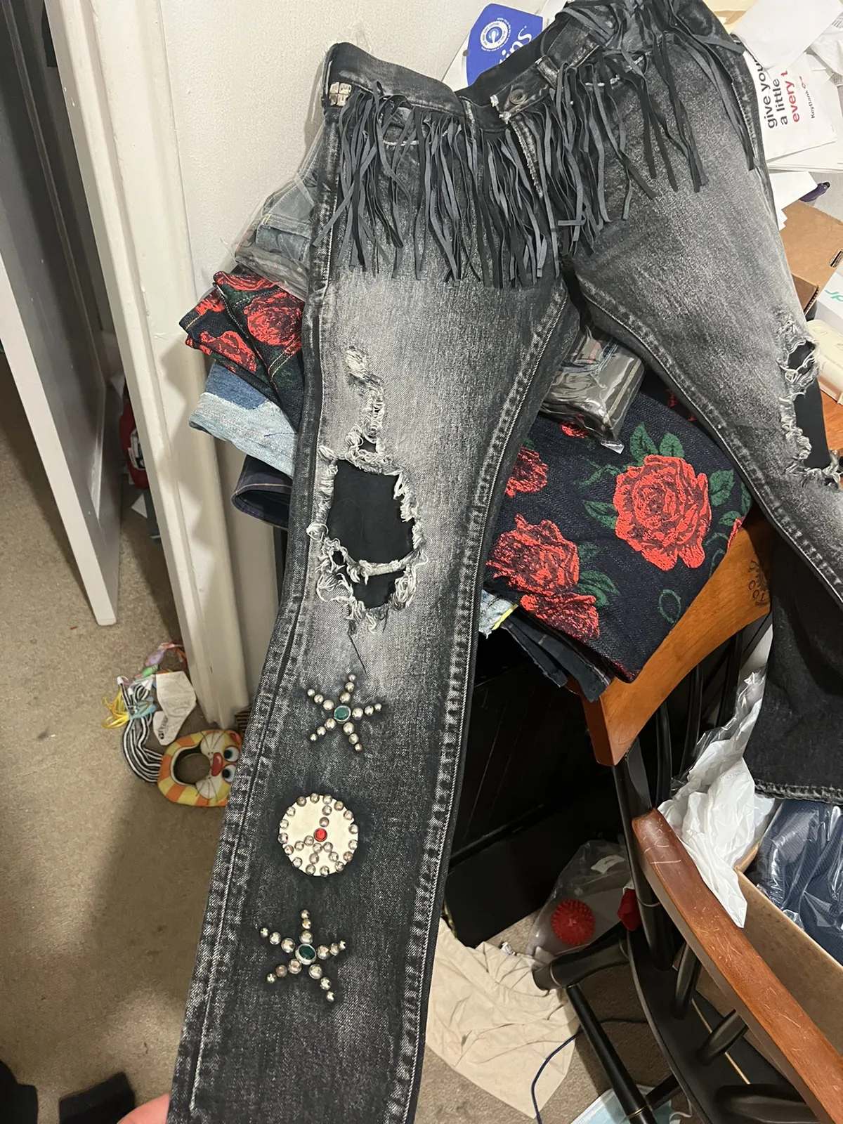 Kapital Peace tasseled fringe studded denim size 28