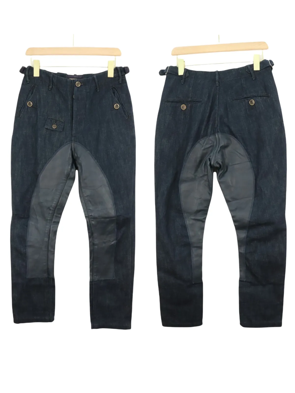 KAPITAL SADDLE LEATHER MID RISE DENIM JEAN PANT