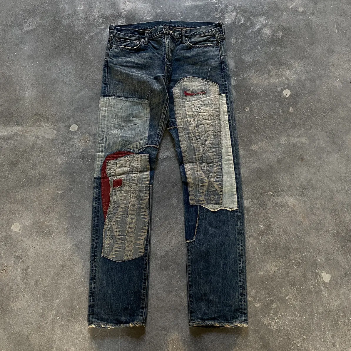 Kapital patterned patchwork Sashiko denim