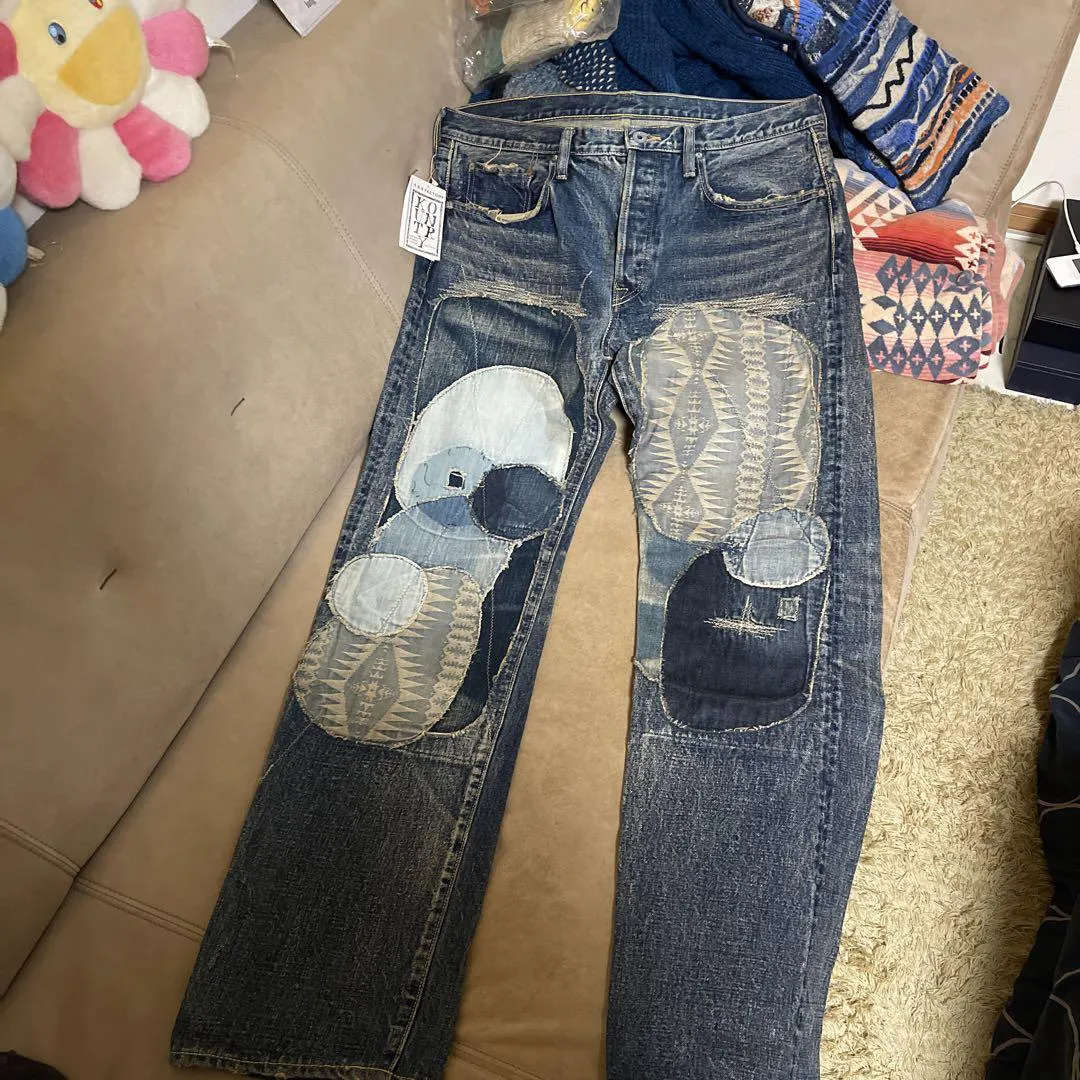 KAPITAL KOUNTRY Patchwork Denim Pants Blue 38 Inches