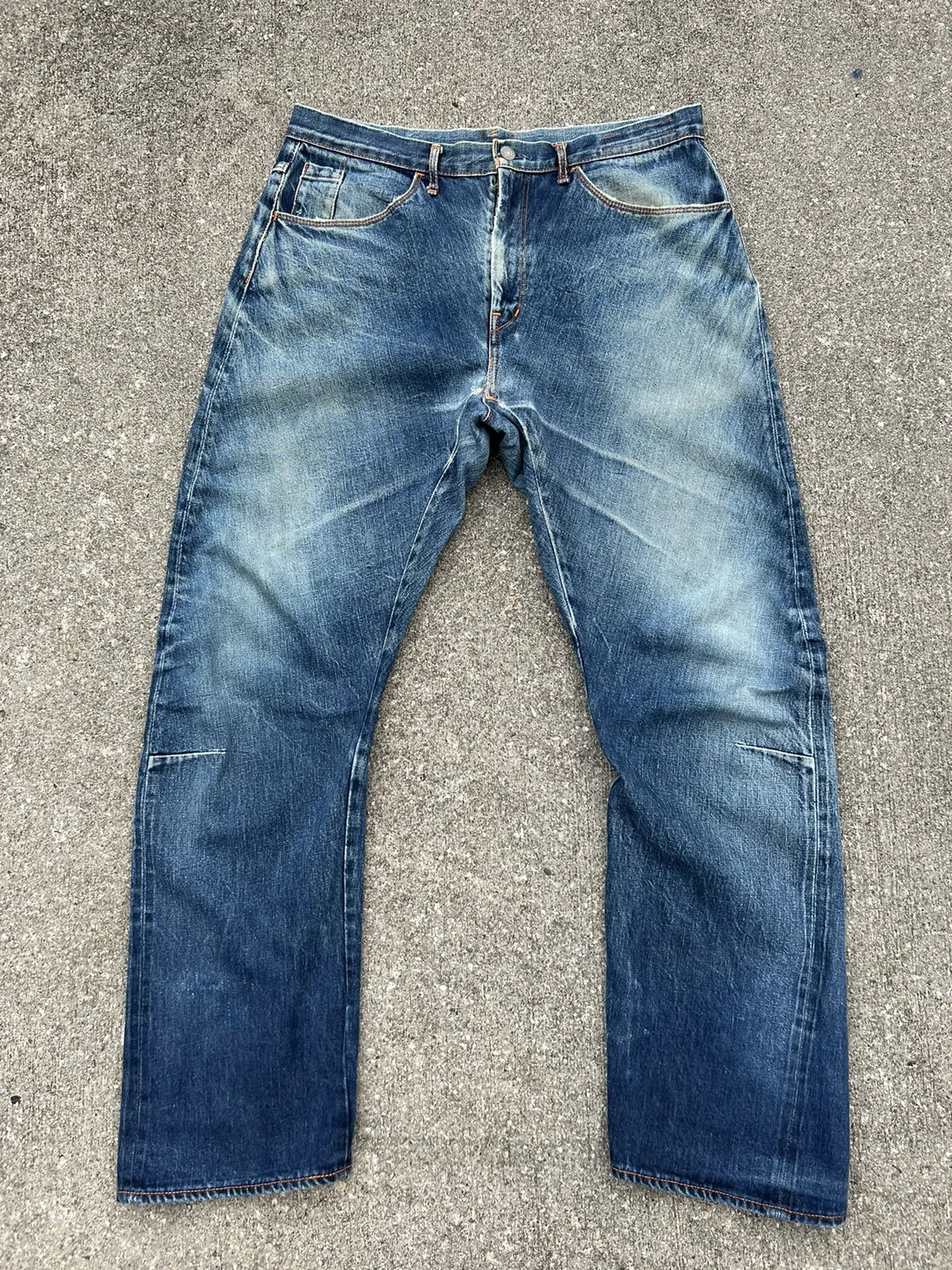 Vintage KATO Japan Fade Blue Denim Selvedge Trashed Jeans