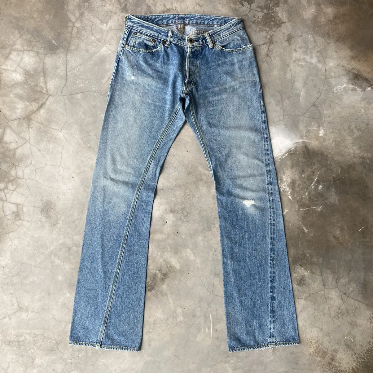Hiroshi kato selvedge flare jeans bell bottom distress denim
