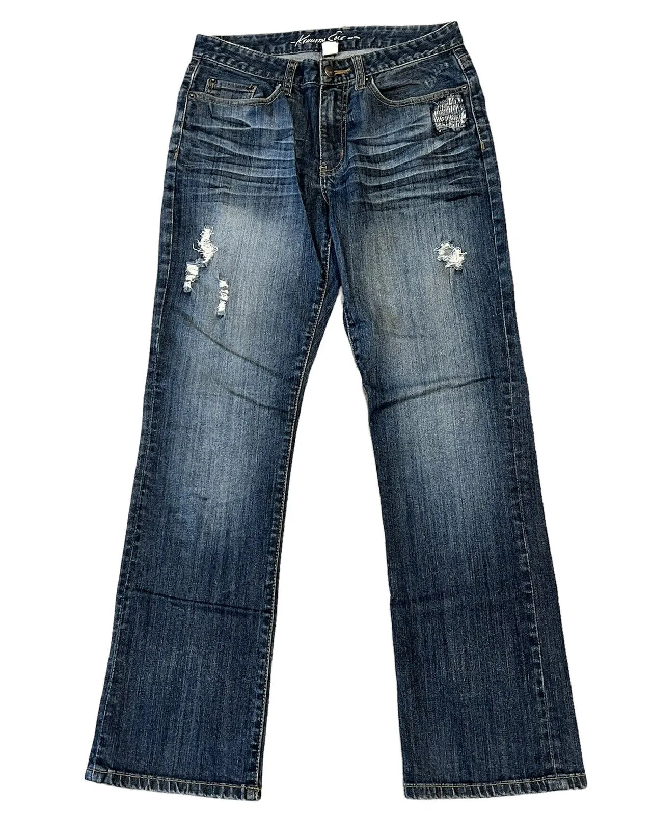 Kenneth Cole Dark Wash Faded Distressed Men’s Denim Jeans