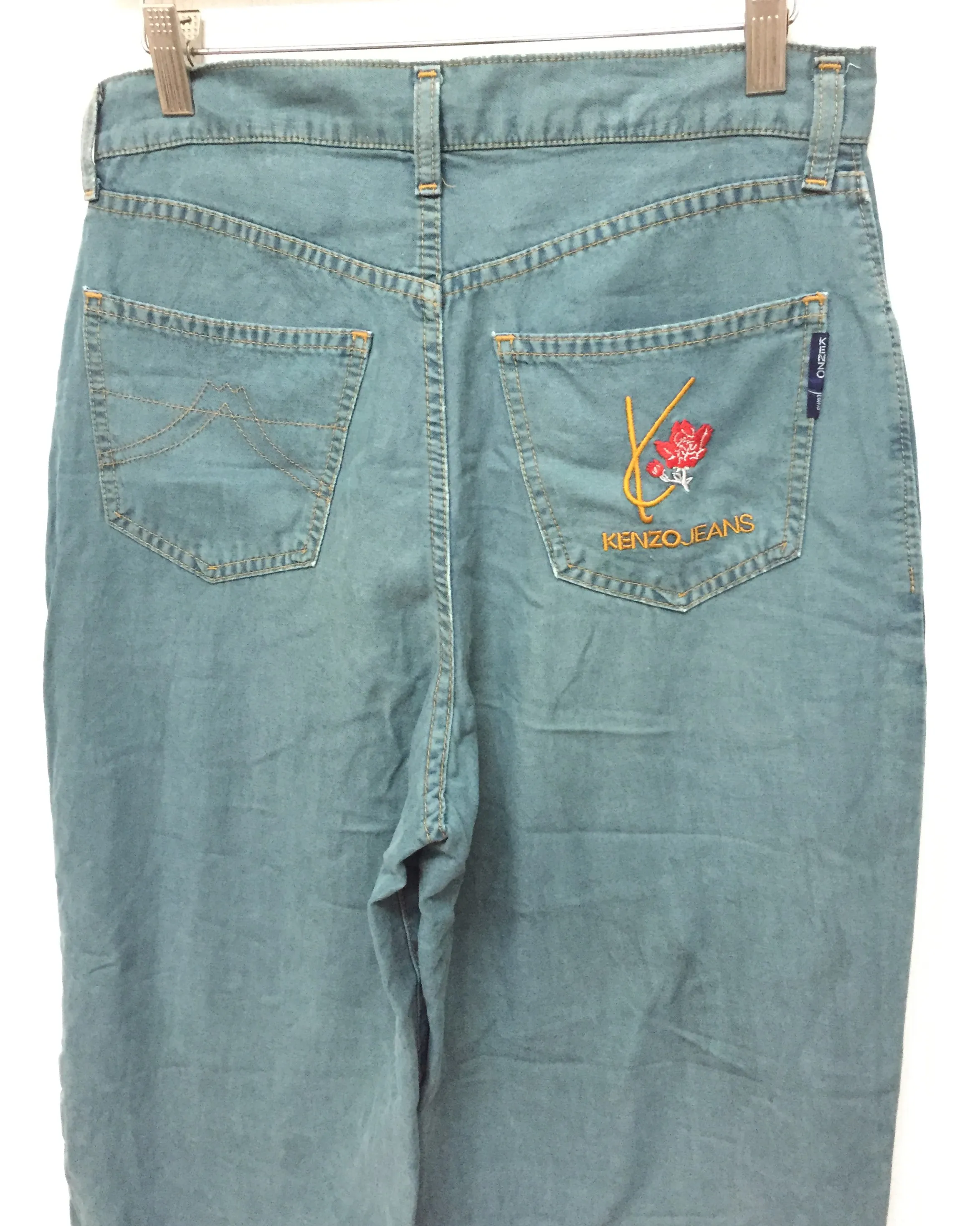 Vtg KENZO Jeans embroidered flower back pocket