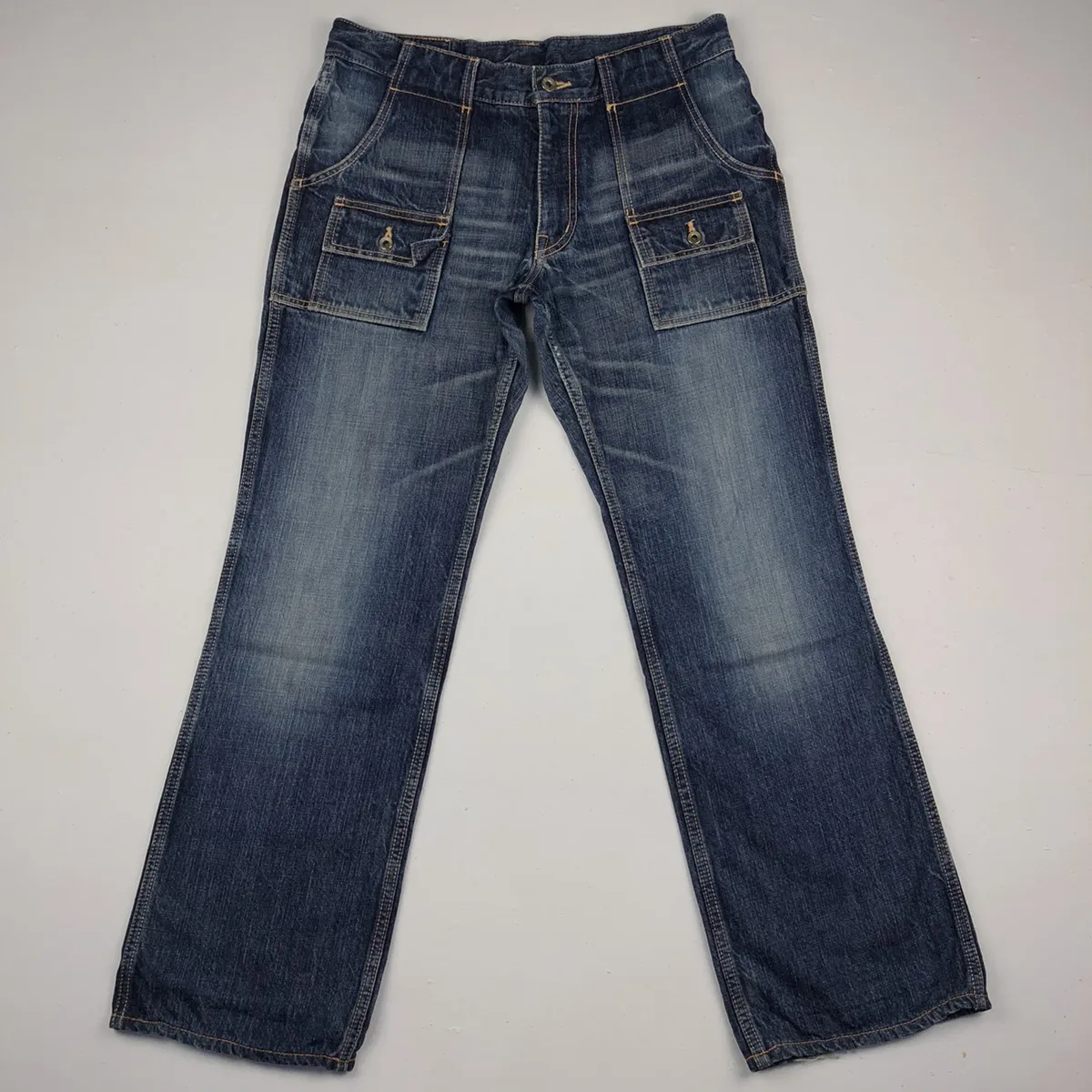 Vintage bush pants made in kojima faded blue jeans