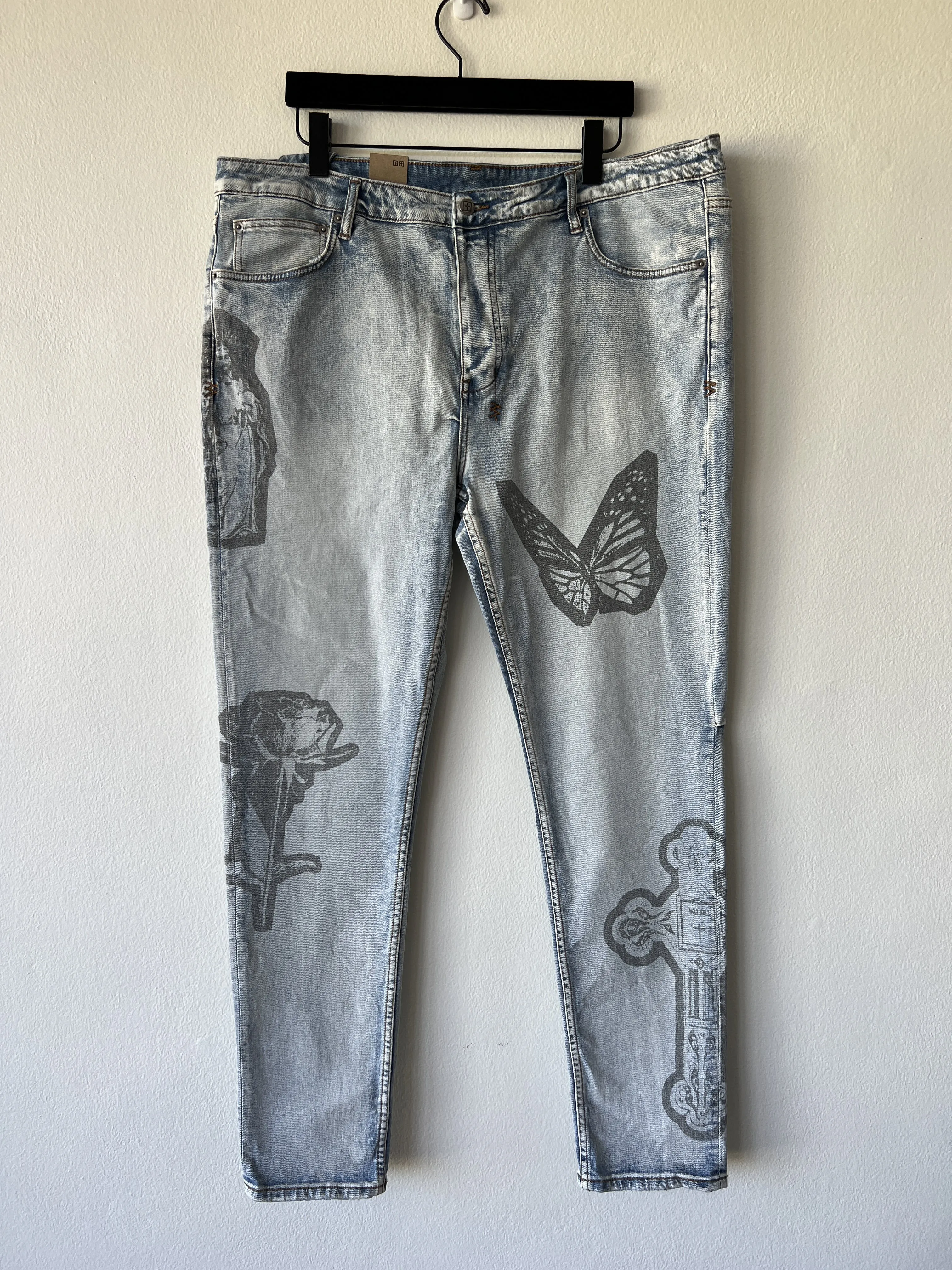 denim jean chitch 42 slim blue kut out nimbus cross print