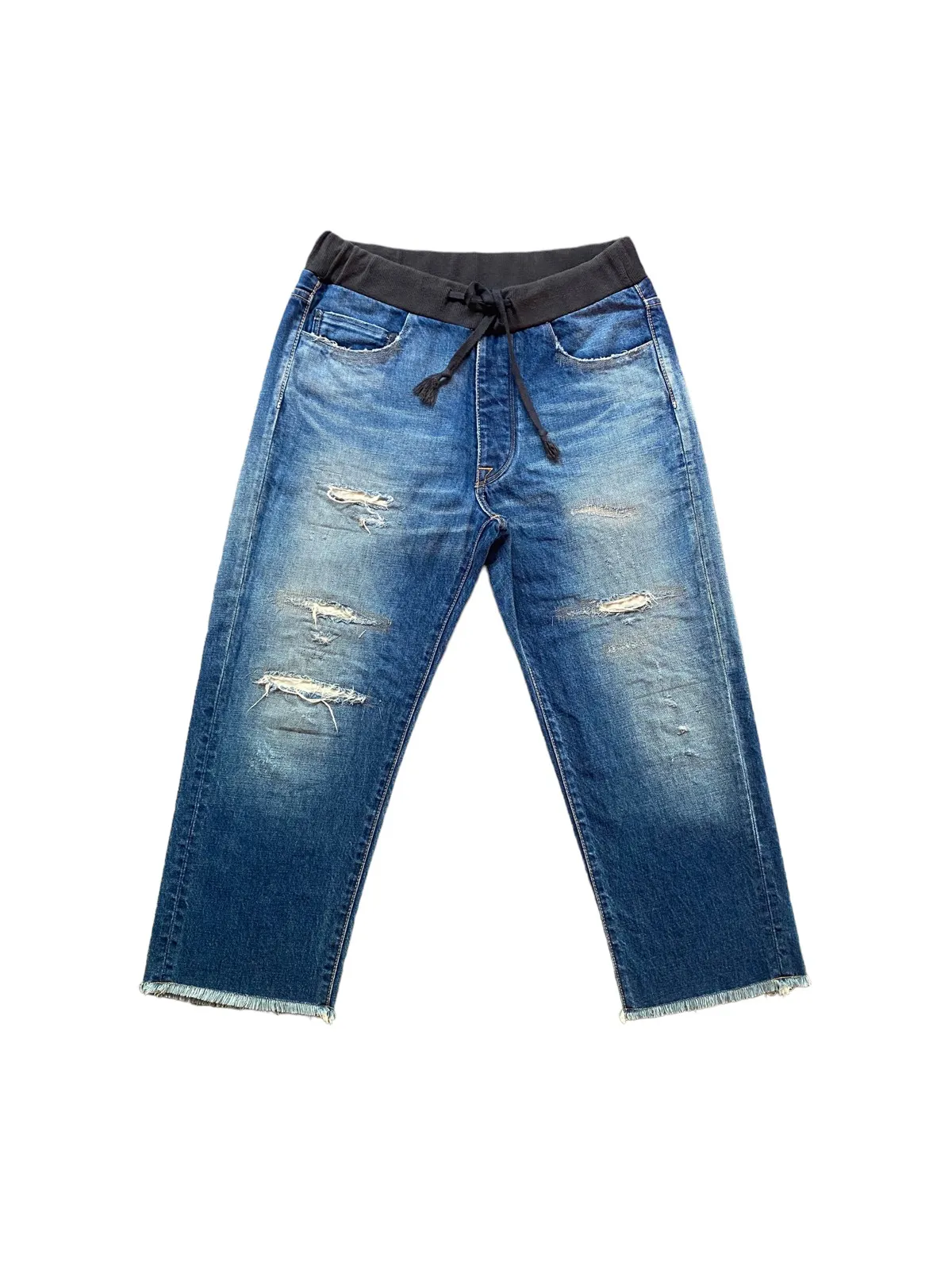 Reconstructed crop denim back pocket selvedge