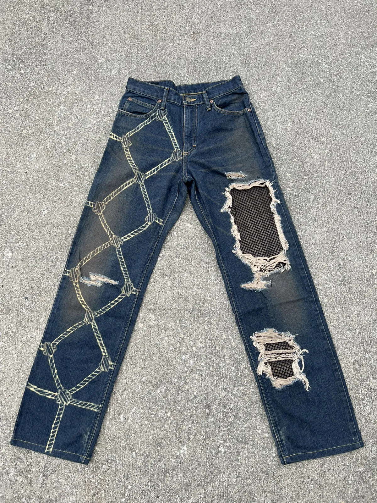 Vintage Lee Japan Distressed Mesh Patchwork Denim