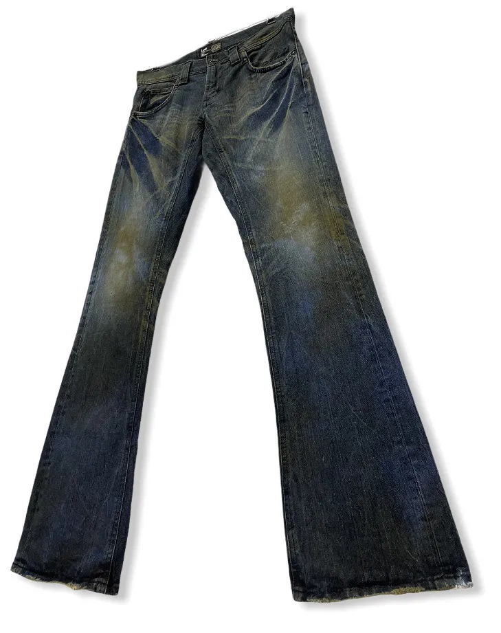 SKINNY FLARE! MIDASxLEE Distressed Rusty Design Blue Denim