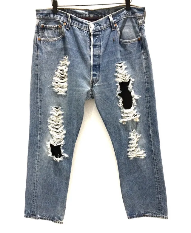 Levis 501 Bones Distressed Patchwork Denim Pant