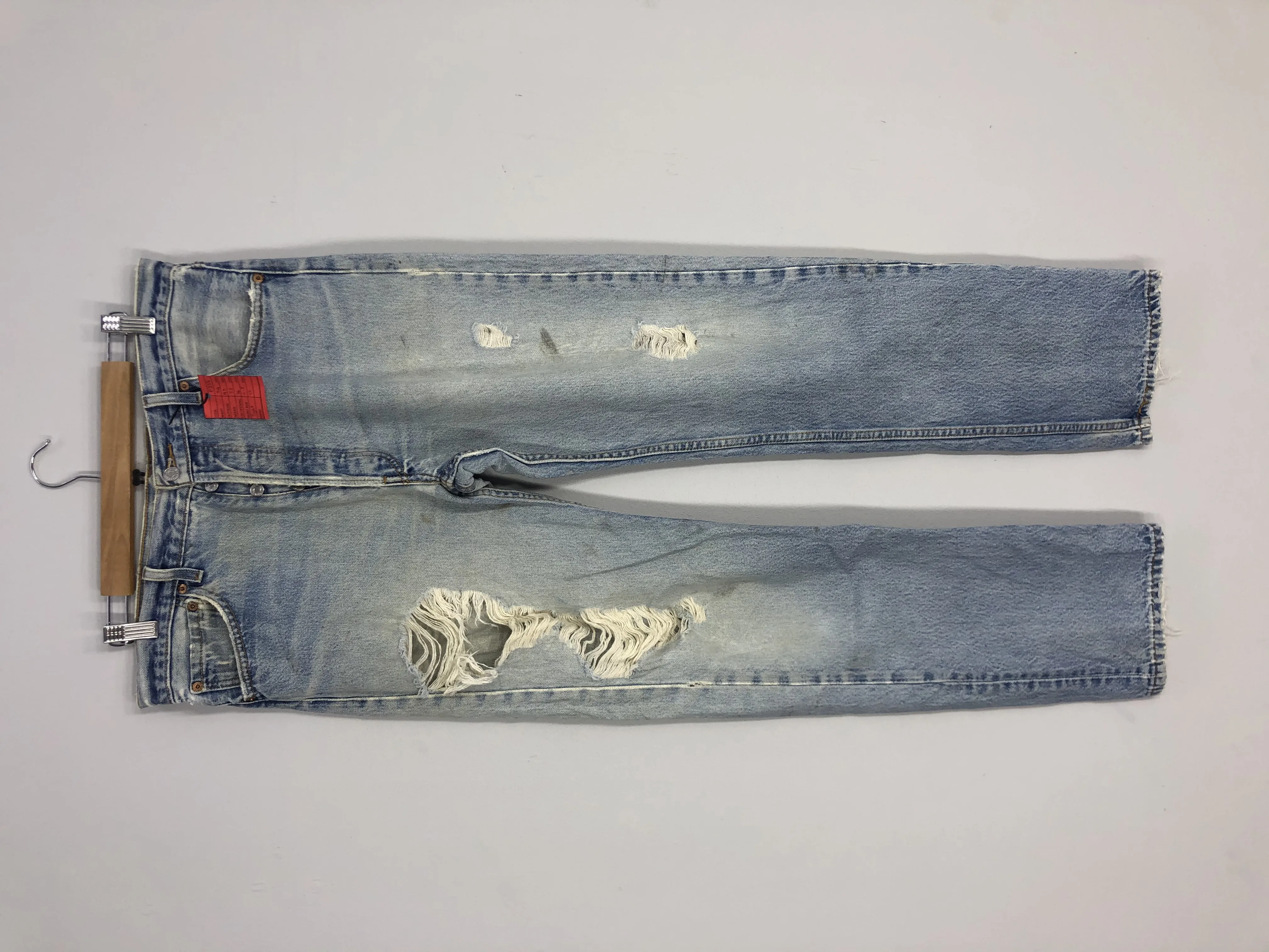 LEVI'S 501xx Ripped Light Blue Stone Wash Jeans Size 34