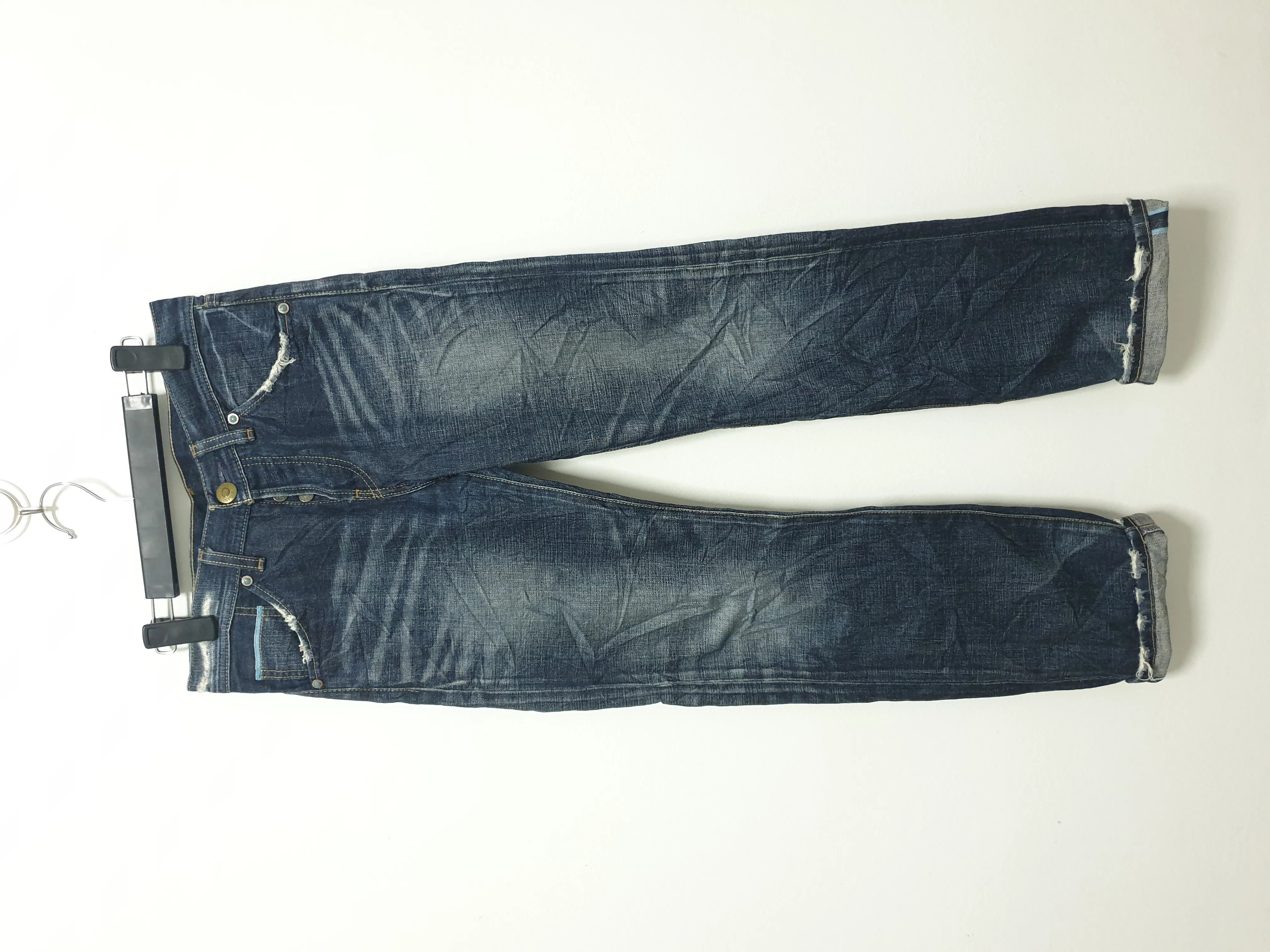 Levis stonewash distressed denim selvedge jeans