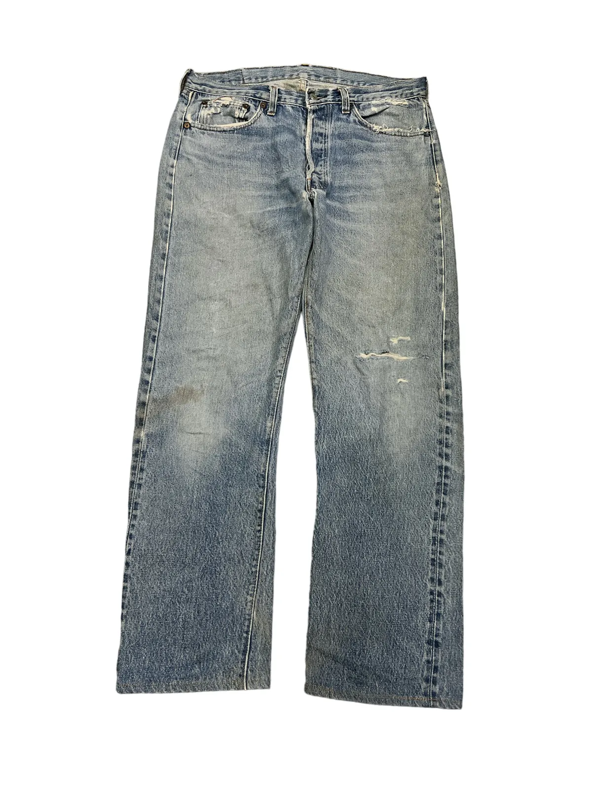 THRASHED VINTAGE 501 SALVAGE DISTRESSED DENIM PANT