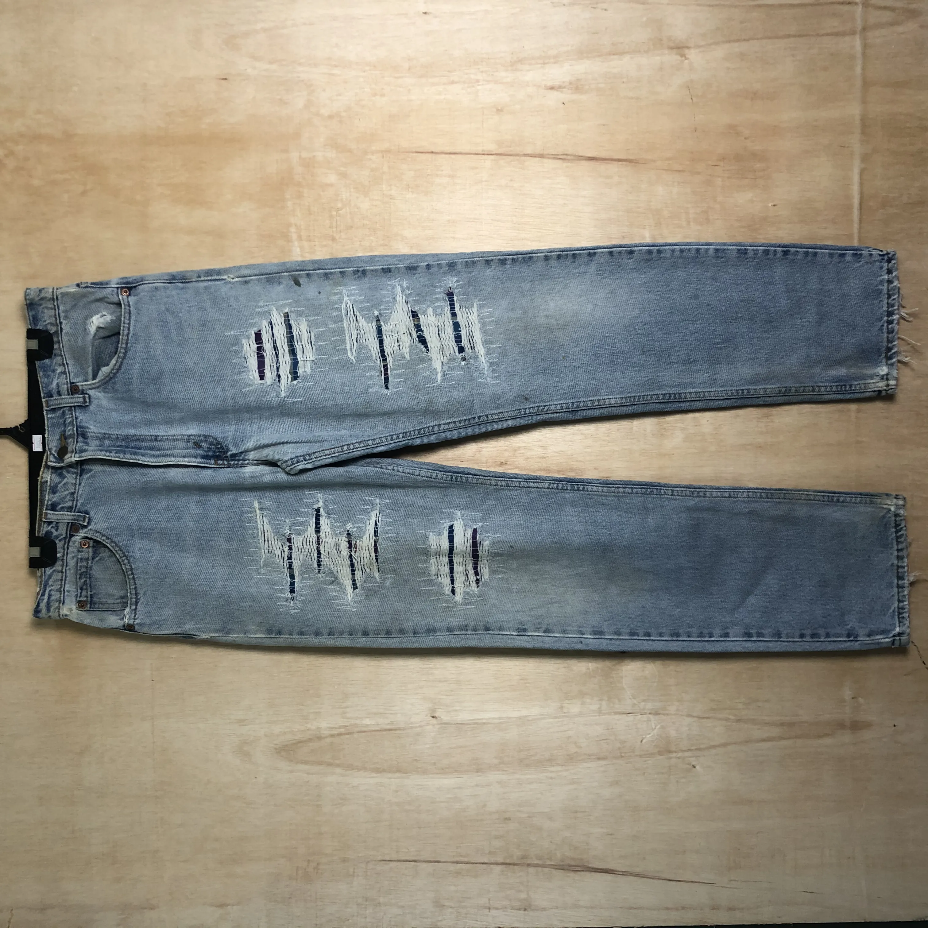 Levis Distressed Denim Pants Patchwork Pants