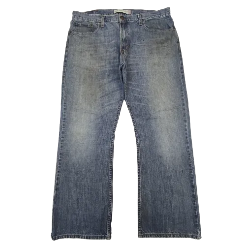 Dirty Faded Blue Wash Levi's 527 Low Boot Cut Flared Jeans