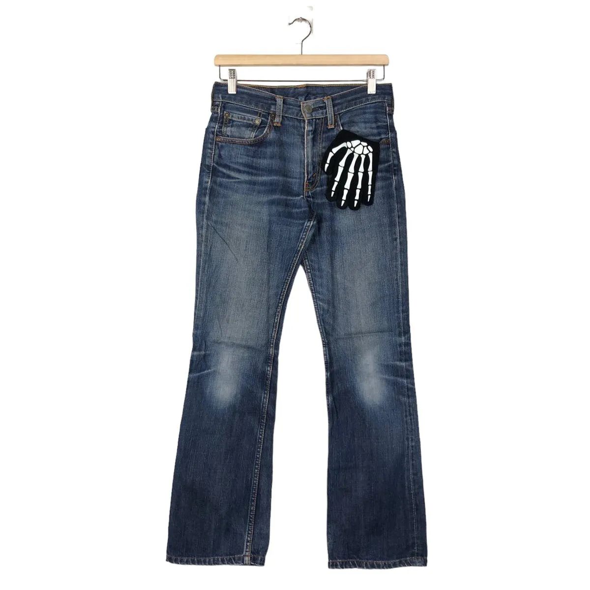 VINTAGE LEVI’S LOT 707 DISTRESSED DENIM JEANS LEATHER PAD