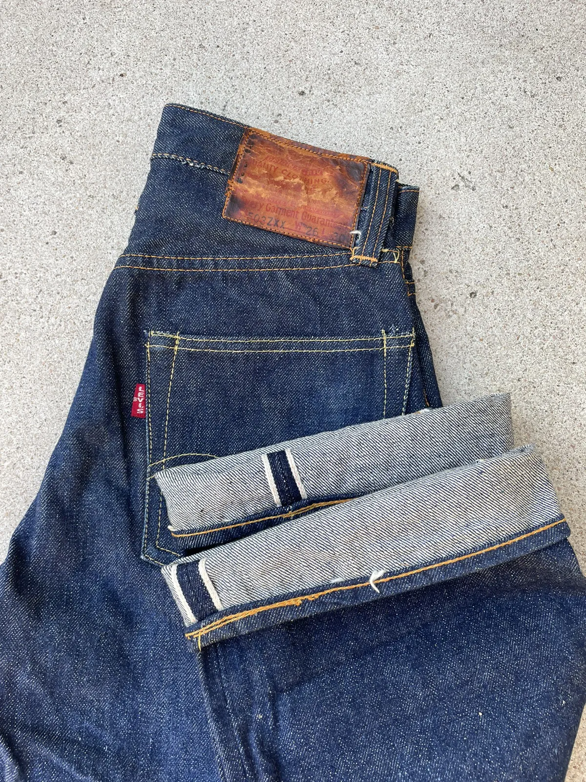 50s Levi’s leather patch hidden rivet Big E jeans 503zxx