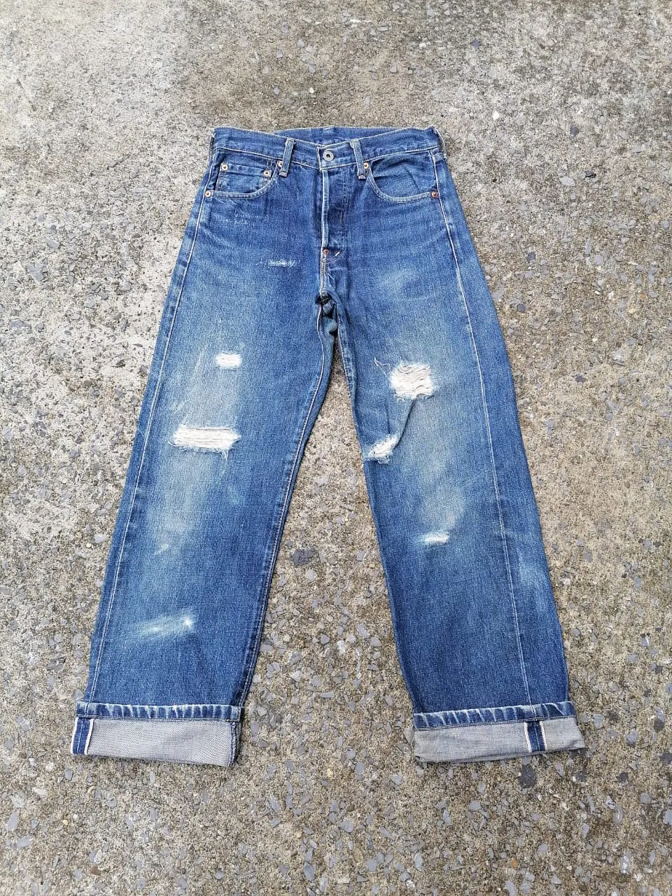 Levi's Strauss 702 Distressed Selvedge Denim Jeans