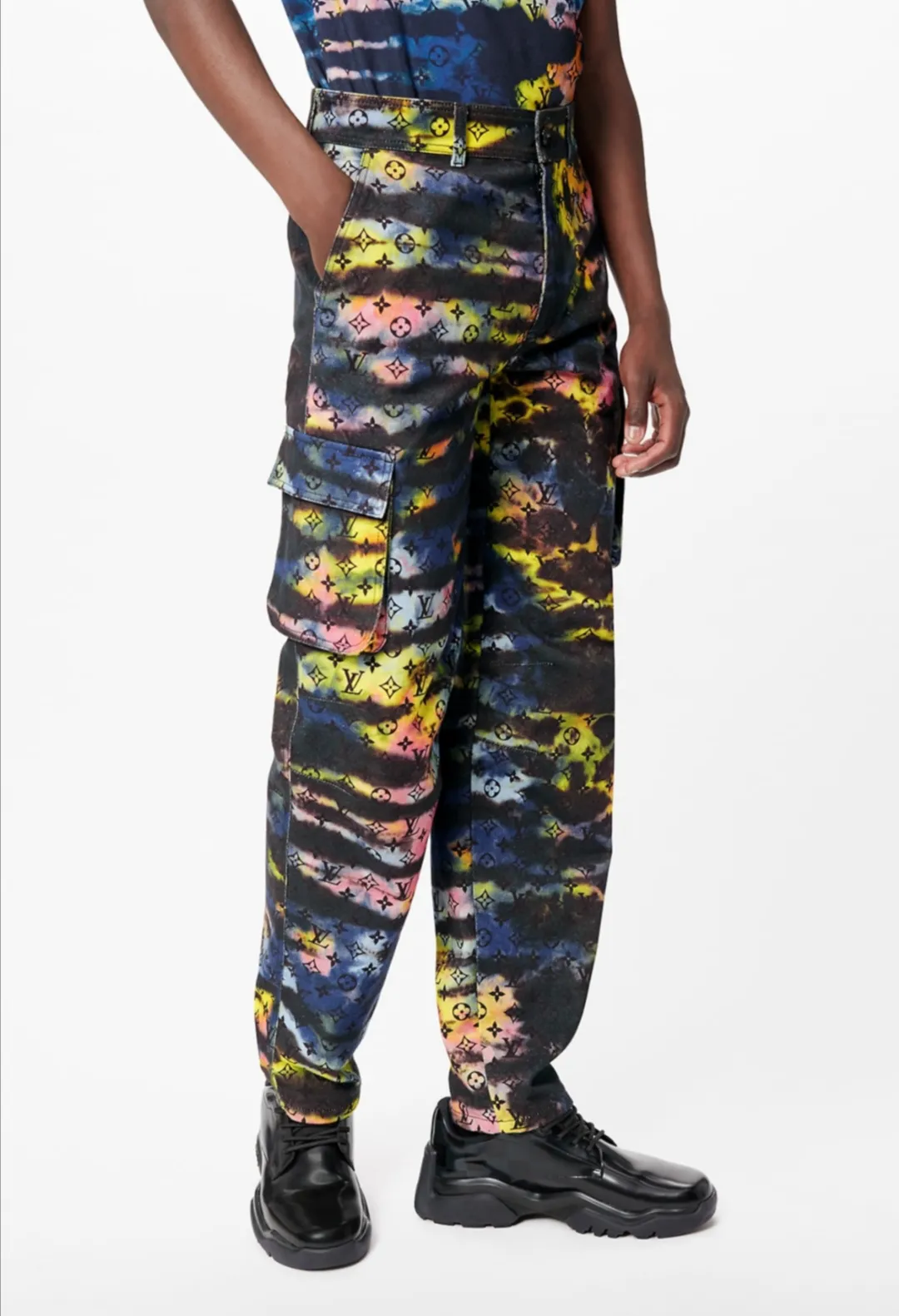LOUIS VUITTON PRINTED MONOGRAM TIE-DYE CARGO DENIM PANT