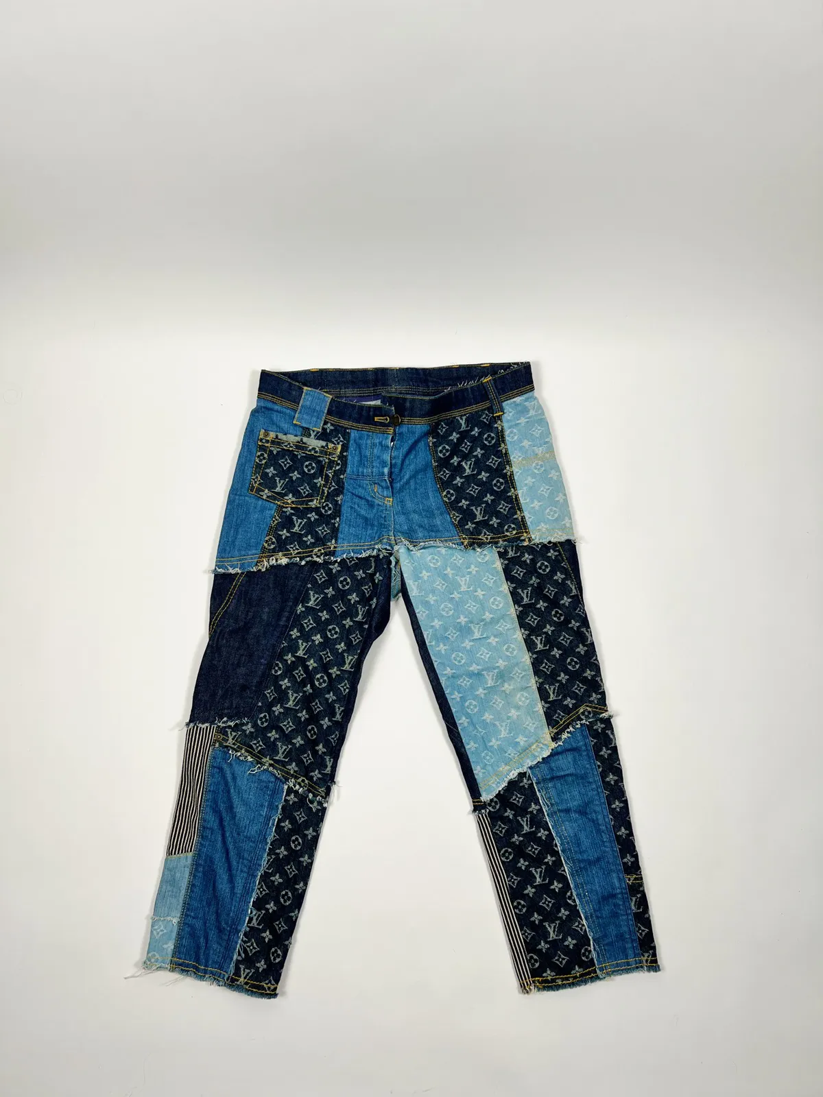 LOUIS VUITTON Blue Denim Monogram Patchwork Vintage Jeans