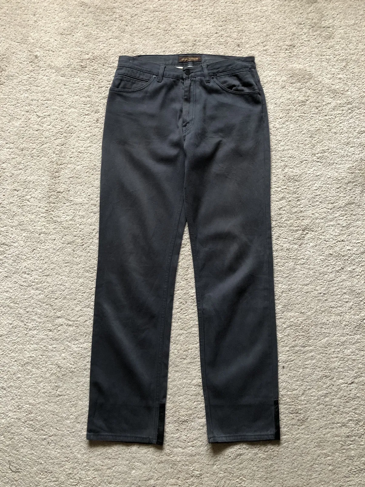 1990s Louis Vuitton Attached Leather Leg Faded Black Jeans