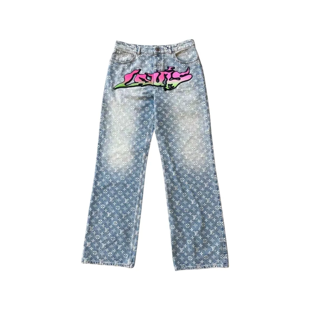 Graffiti monogram baggy denim jeans