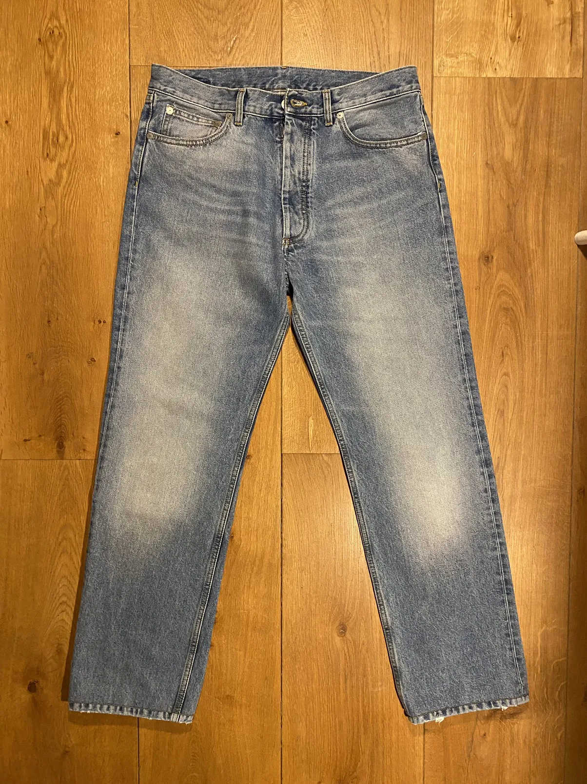 'Faded Effect' Straight Leg 5 Pocket Jeans