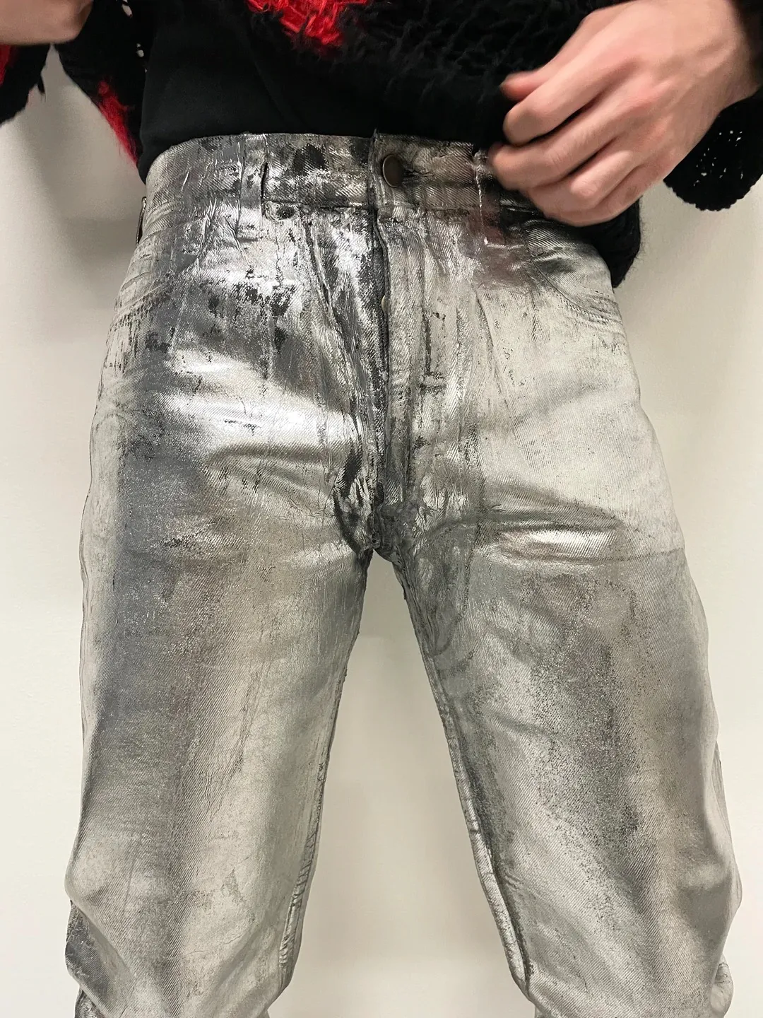 1999 Artisanal 0 silver painted jeans denim archive rare