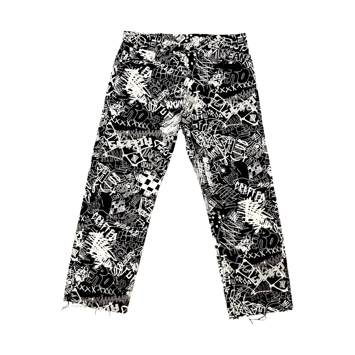 New Maison Margiela Straight Fit Graffiti Print Black Jeans