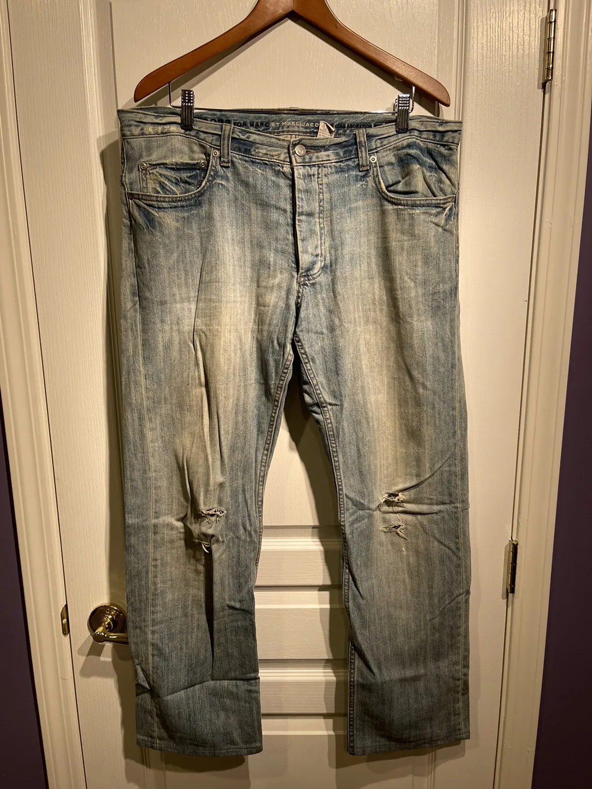 Marc Jacobs vintage wash distressed denim w/ button fly