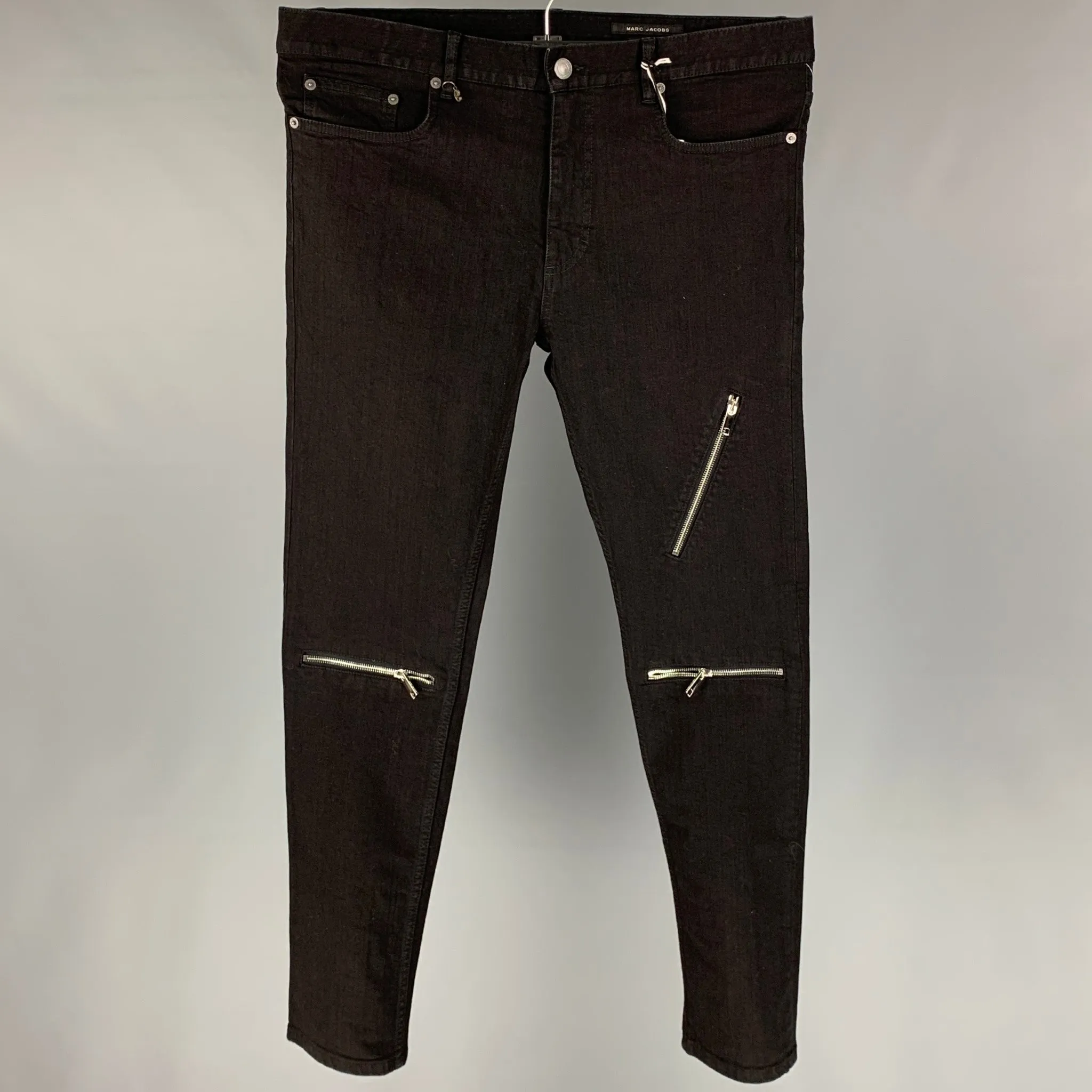 Black Cotton Zip Fly Slim Jeans