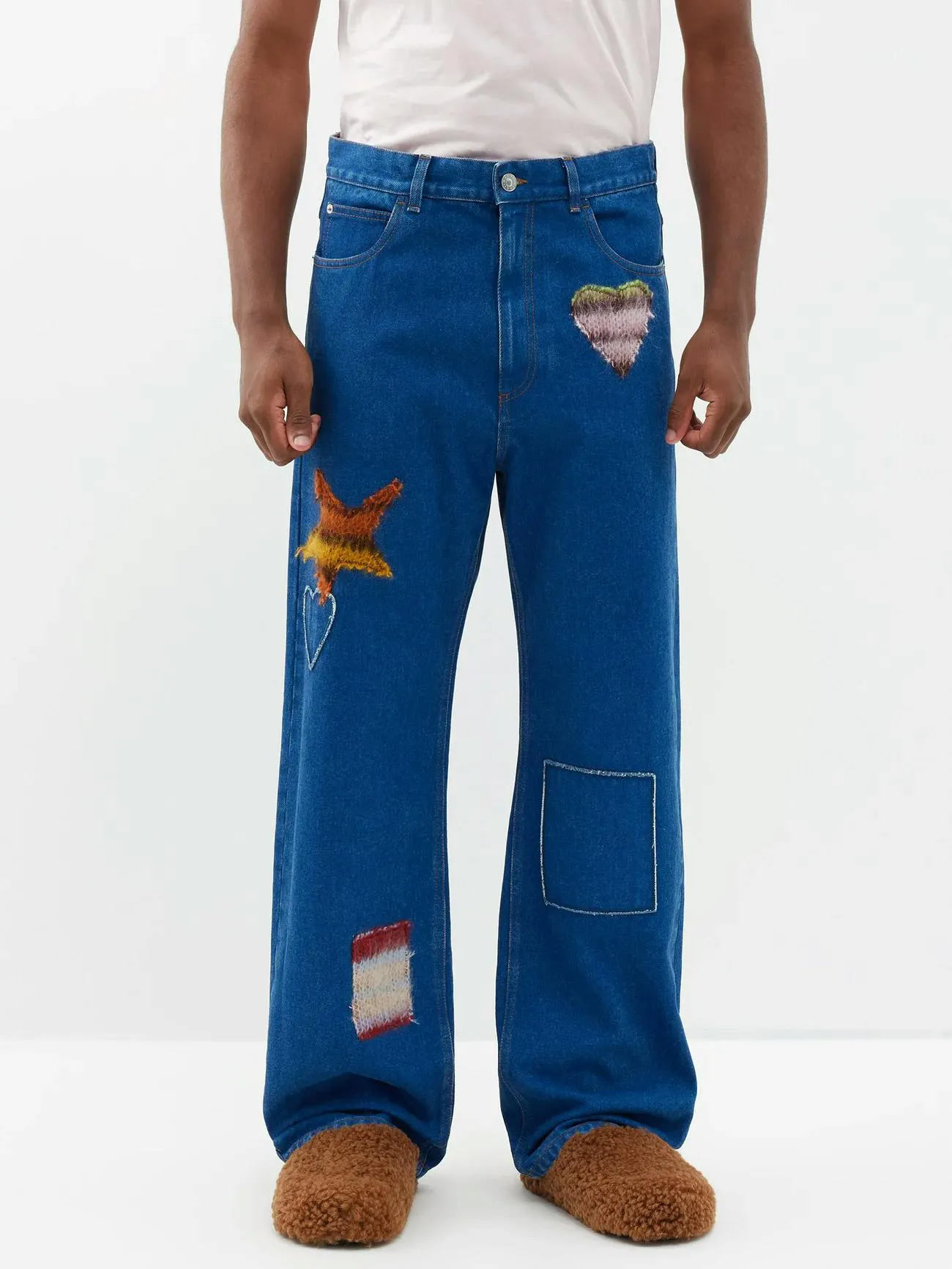 o1h1sh11223 Denim Jeans With Mohair Patches in Ocean