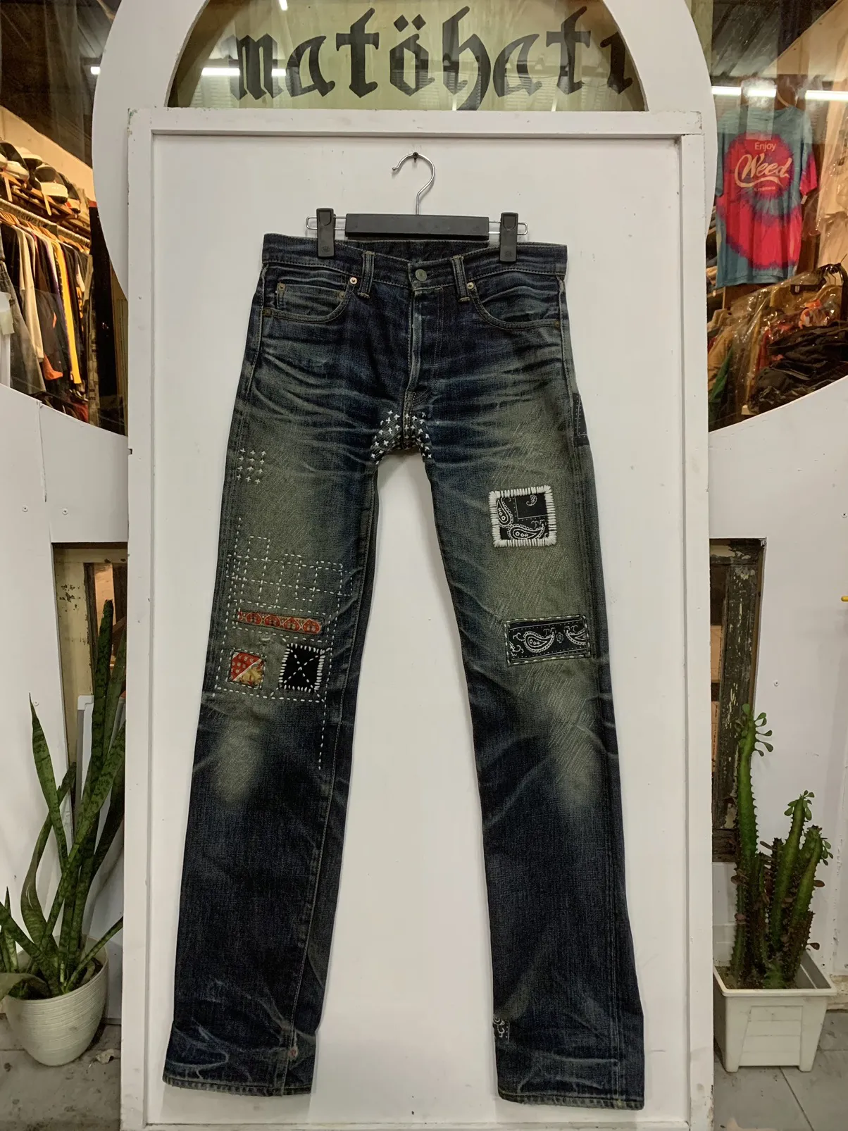 Custom Sashiko Bandana Patches Momotaro Denim Jeans