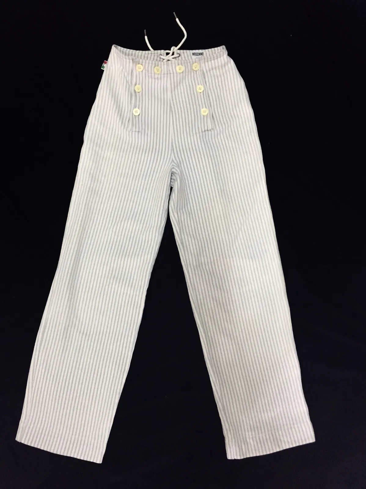 Moschino High Waisted Stripe Button And Rope Detailed Pant